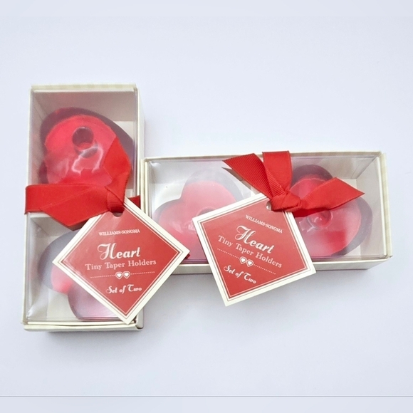 Williams Sonoma Red Glass Heart Mini Taper Candle Holders Set of 4 - Picture 3 of 13